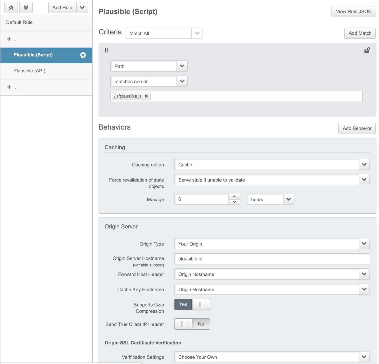 In Akamai Property Manager add a new Rule Group